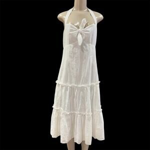 LINEA DOMANI Womens Halter Neck Tiered Maxi Dress Cottage Peasant Beachy size 8